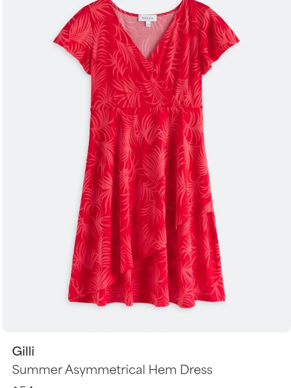 Gilli Red Palm-Print V-Neck Asymmetrical Dress